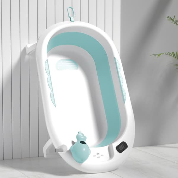 Foldbart babybadekar med stativ og termometer Moby-System
