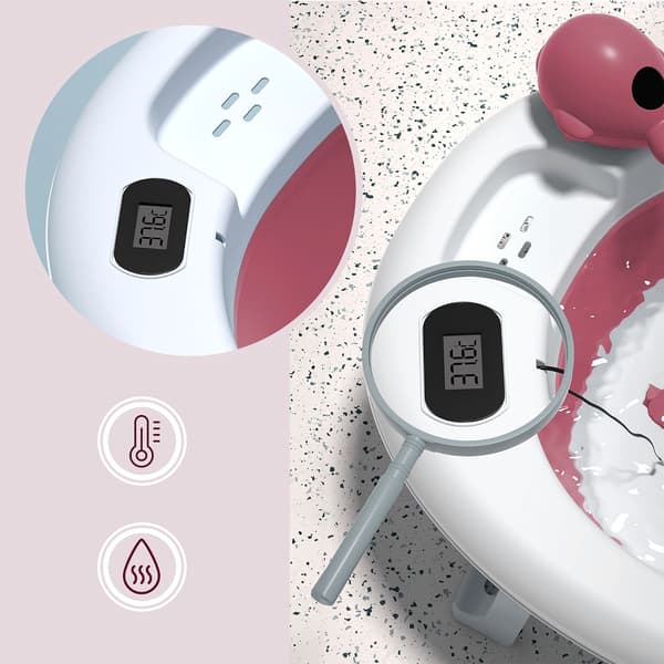 Foldbart babybadekar med stativ og termometer rosa Moby-System