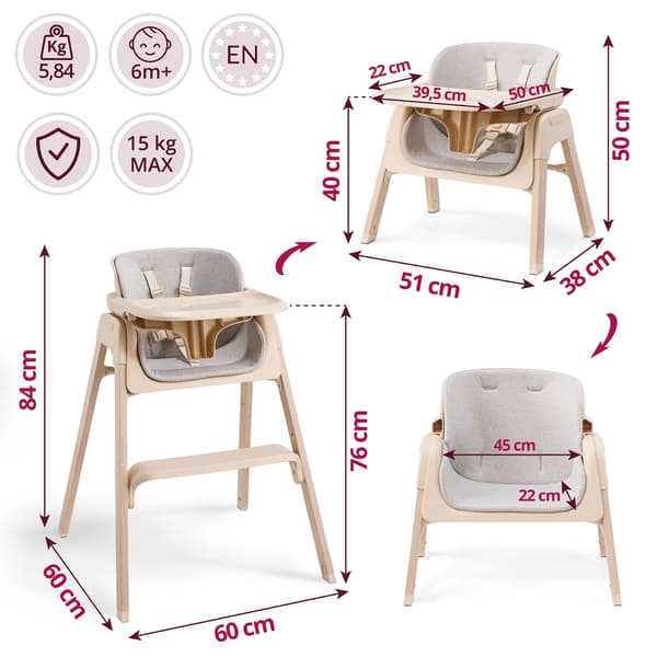 Lumo 3i1 hopfällbar barnmatstol Moby-System – beige
