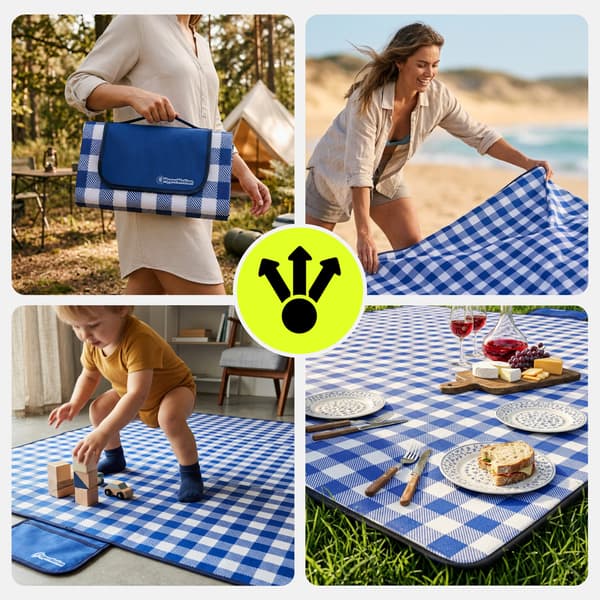 HyperMotion picknickfilt 150×200 cm – blå rutig