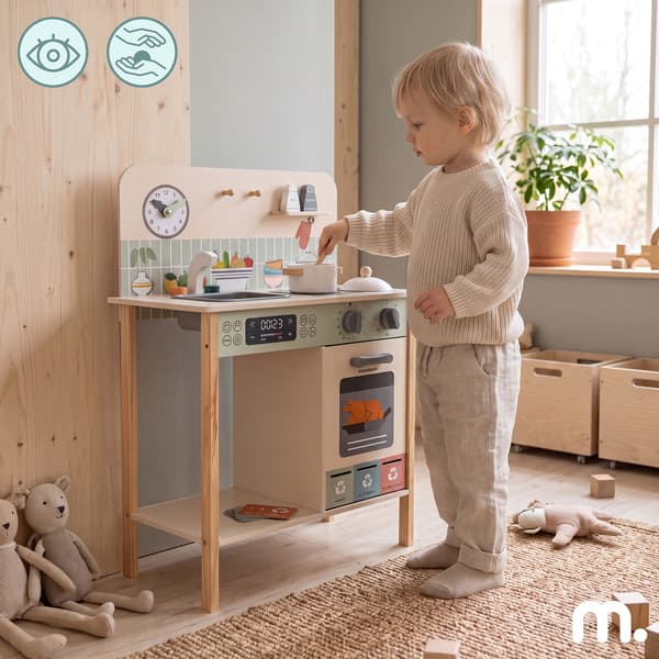 Mamabrum puinen leikkikeittiö uunilla ja lajittelulla, 3+