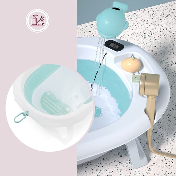 Foldbart babybadekar med stativ og termometer Moby-System