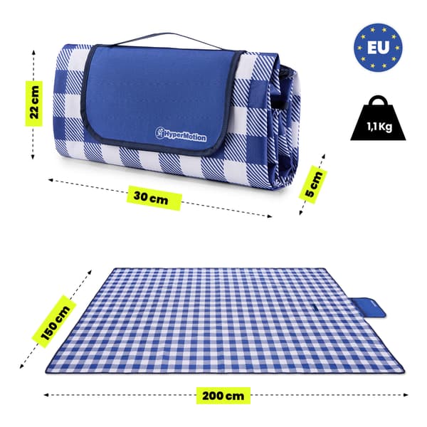 HyperMotion picknickfilt 150×200 cm – blå rutig