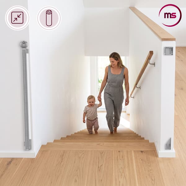 Moby-System STAIRSAFE udtrækkelig sikkerhedsgitter 140 cm, grå