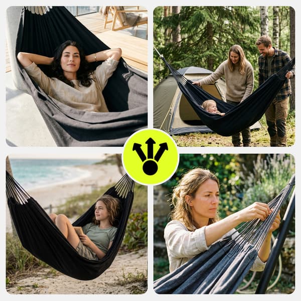 Boho-riippumatto puutarhaan – harmaa, suojapussilla