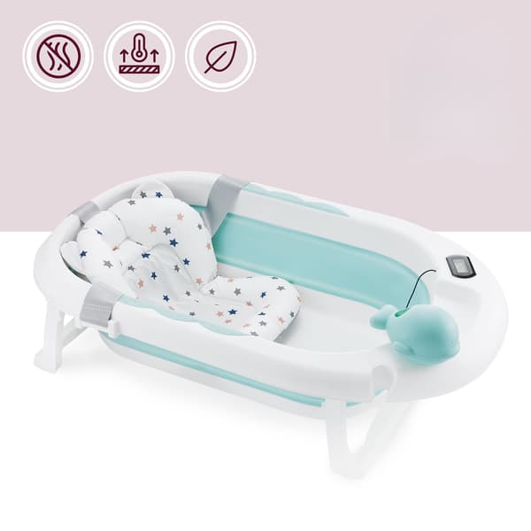 Foldbart babybadekar med stativ og termometer Moby-System