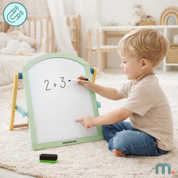 Dubbel barnritbräda magnetisk & krita med stativ – Mamabrum