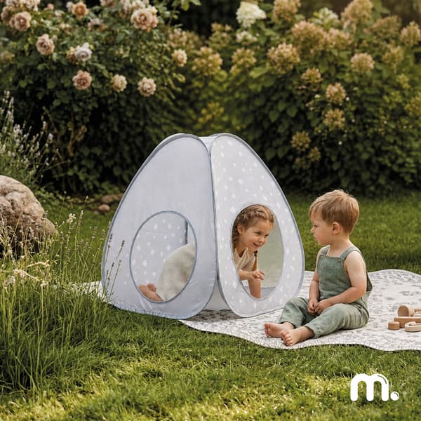 Legetelt med tunnel til børn pop-up tipi grå Mamabrum