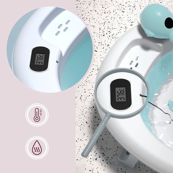 Foldbart babybadekar med stativ og termometer Moby-System