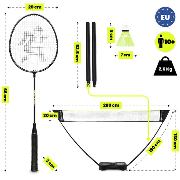 Bærbart badmintonsæt med net og kuffert | HyperMotion 2 stk