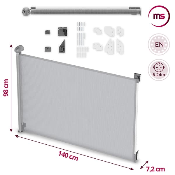 Moby-System STAIRSAFE udtrækkelig sikkerhedsgitter 140 cm, grå