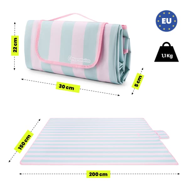 HyperMotion picknickfilt 150×200 cm – rosa och gröna ränder