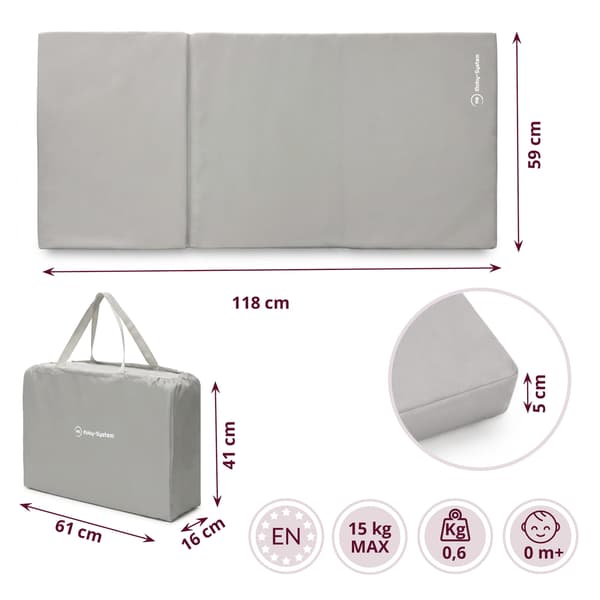 Moby-System vikbar madrass 120×60 cm – grå
