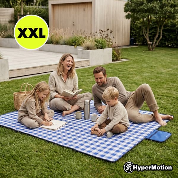 HyperMotion picnic- og strandtæppe 150×200 cm, blå tern