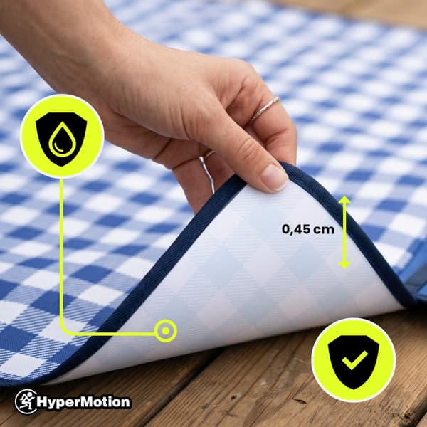 HyperMotion picknickfilt 150×200 cm – blå rutig