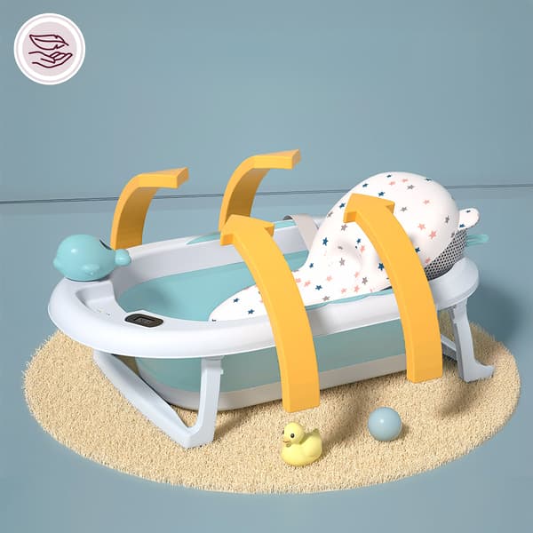 Foldbart babybadekar med stativ og termometer Moby-System