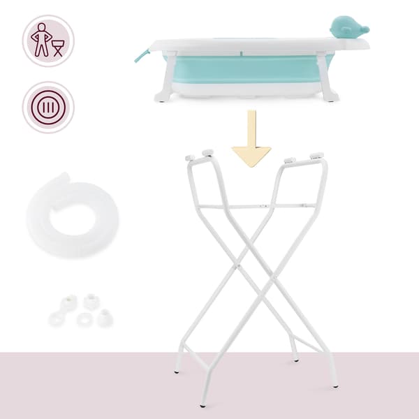 Foldbart babybadekar med stativ og termometer Moby-System