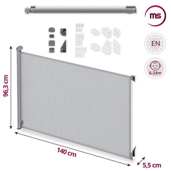 Moby-System SAFEGUARD rullattava turvaportti 140 cm, harmaa