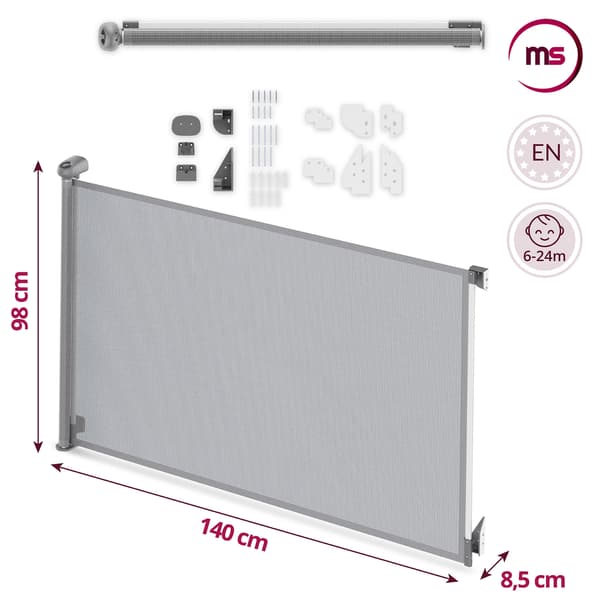 Moby-System HOMESAFE utdragbar säkerhetsgrind 140 cm – grå