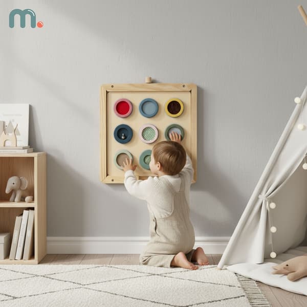 Montessori sensorisk træbræt med 9 teksturer
