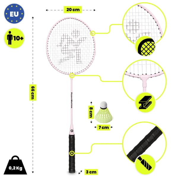 Badmintonset för 2 spelare med racketar och boll rosa