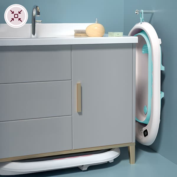 Foldbart babybadekar med stativ og termometer Moby-System