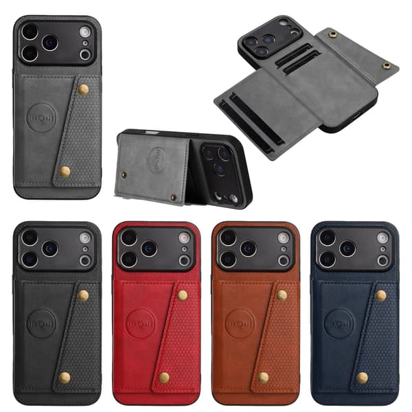 iPhone 17 Pro Max PU-Lädskal  Kortförvaring & Ställfunktion