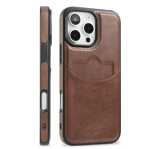 Slimmat Kortfacksskal i Läder kompatibel med Iphone 16 pro max