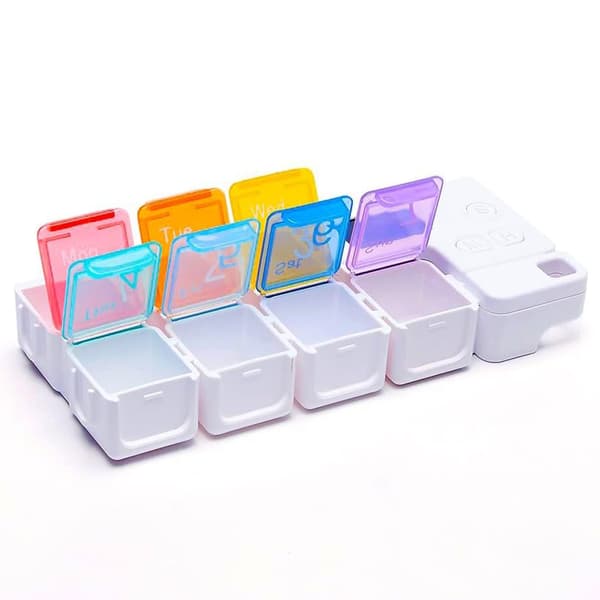 Rainbow-färgade medicinfack med multi-alarm