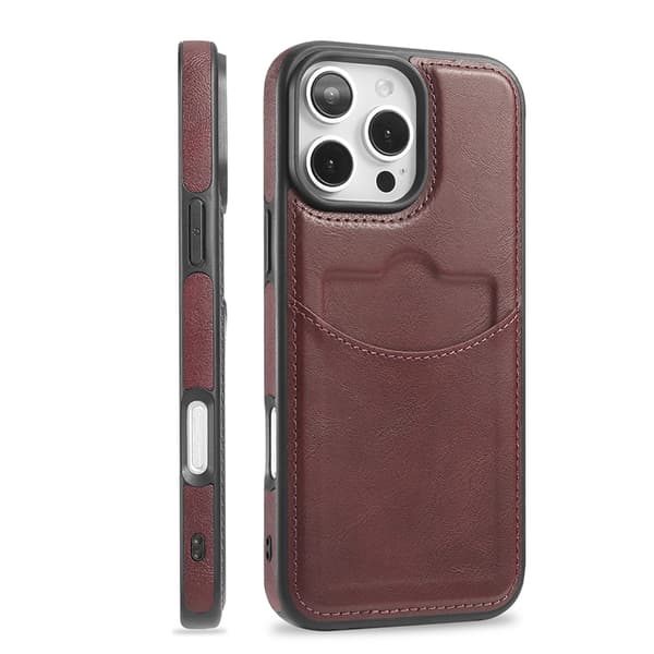 Slimmat Kortfacksskal i Läder kompatibel med Iphone 16 pro max