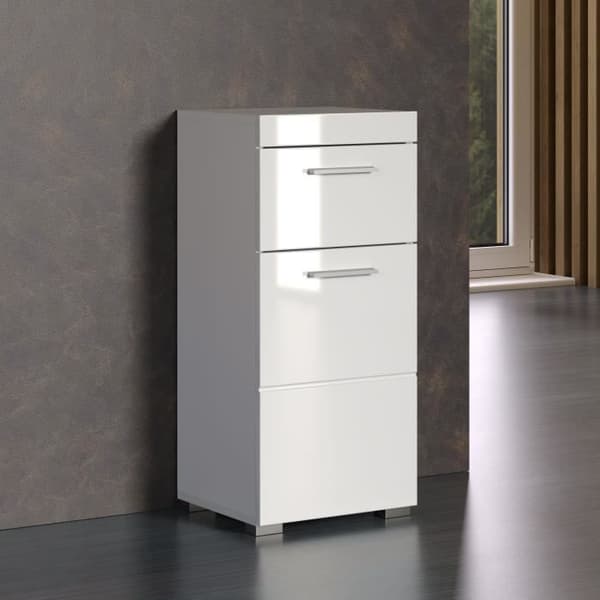 AMANDA Bathroom Cabinet - Low Storage Unit - W37 x D31 x H79cm - White