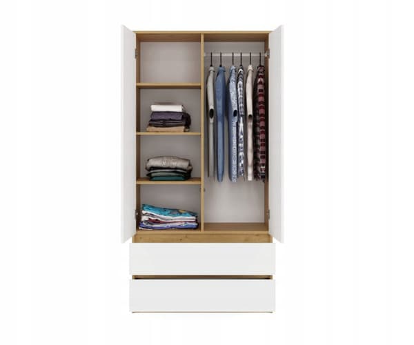 MALWA SS-90 Wardrobe 2 Doors 2 Drawers Artisan Oak/White
