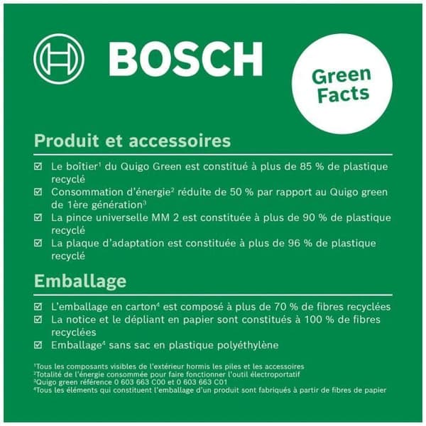 Bosch Quigo Green Line Laser - 8 m Range - Includes 2 Batteries and Clamp MM2
