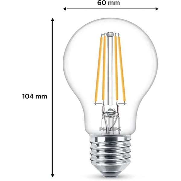 Philips Pack of 6 E27 LED Clear 60W Bulbs - Warm White