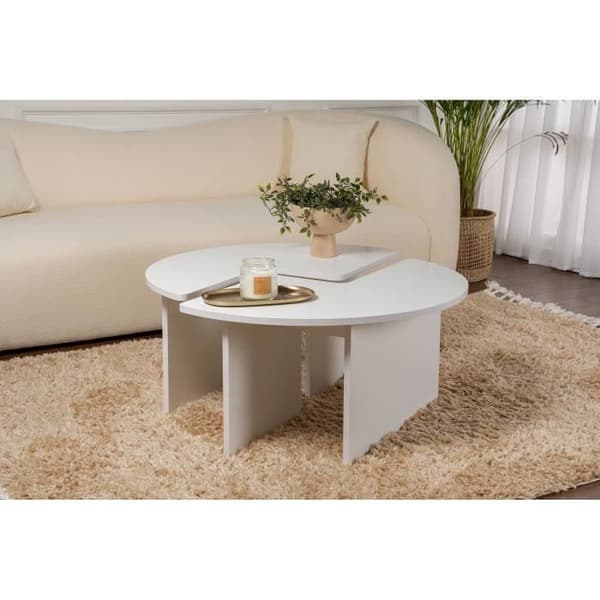 MOIRA Coffee Table - Round - Natural White - Ø90 x H41 cm