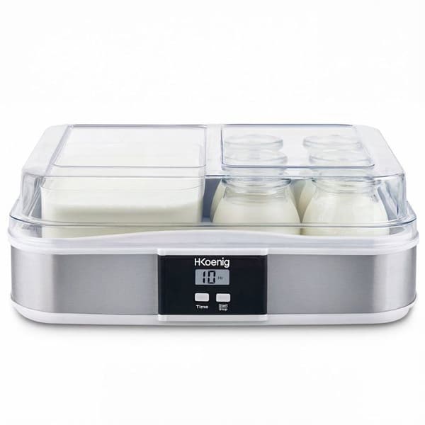 HKoeNIG Yogurt Maker - ELY120 - 12 x 160 ml Jars + 1.2 L Container - Programmable 15 Hours - 15W