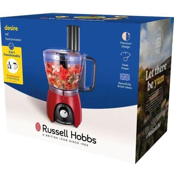 RUSSEL HOBBS Food Processor - 600W - 2 Speeds + Pulse - Desire Red