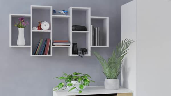 BILBAO 7.0 Wall-Mounted Bookcase Matte White 129.5x65x20 cm