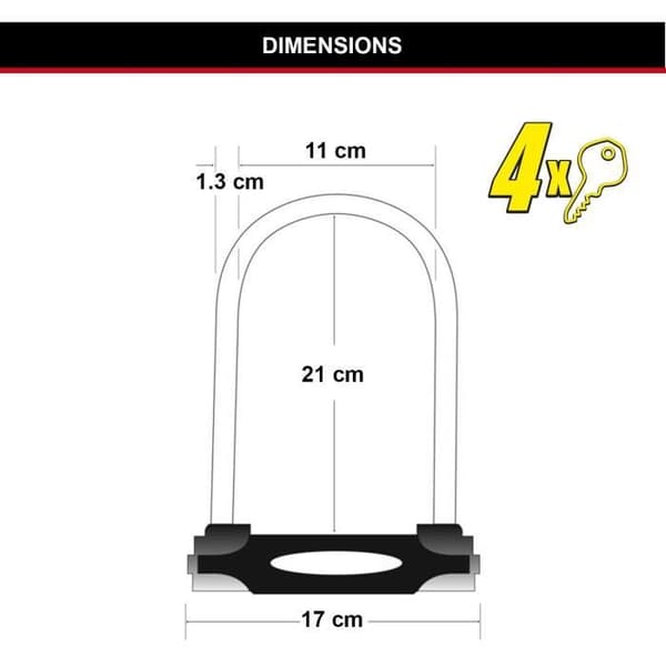 MASTER LOCK U-Lock - 8195EURDPROCOLWR - Hardened Steel, Key, Red
