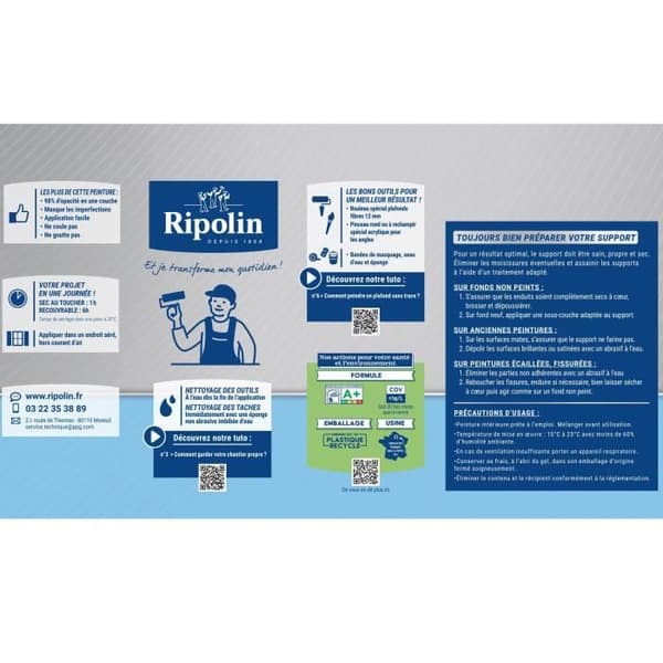 RIPOLIN Kitchen & Bathroom Ceiling Paint - Matte White - 2.5 L