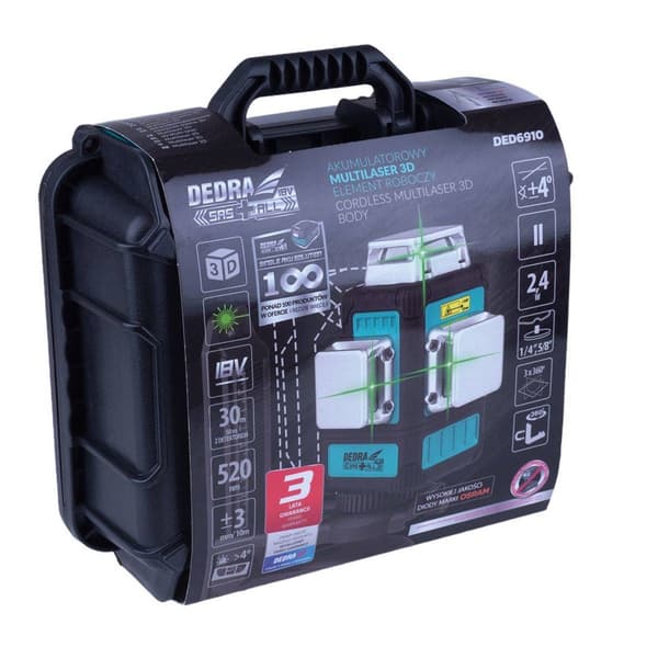 DEDRA 3D Laser Level DED6910 Green - Automatic Horizontal and Vertical Line Projection