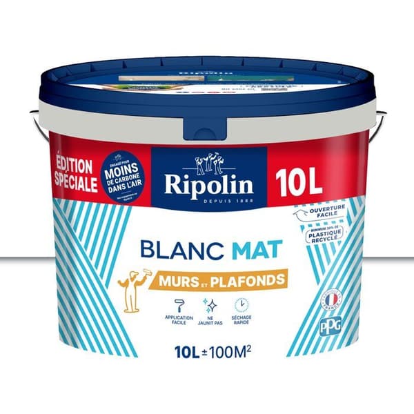 RIPOLIN Wall and Ceiling Paint - White - Matte - 10 L - Special Two-Coat Edition
