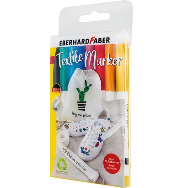 Eberhard Faber Textile Markers 8 Pieces Case + 4 Stencils