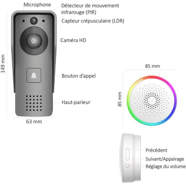 KYF Video Doorbell - Wi-Fi - Rechargeable with Solar Panel