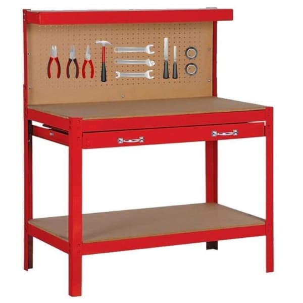 DOMAC Workbench - ETAB100 - 12 mm Thick Worktop - 1 Large Drawer - Red