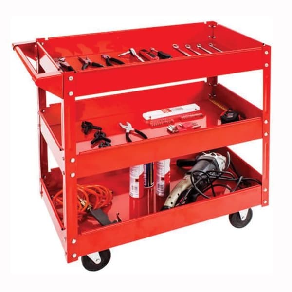 DOMAC Workshop Trolley with 3 Shelves on Wheels - Red - Load Capacity 60 kg