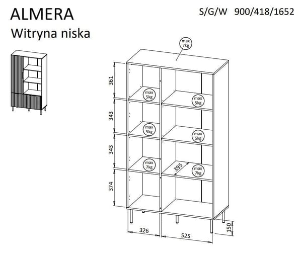 Cama Bookcase 90x42x165 Walnut/Cashmere 4 ALMERA