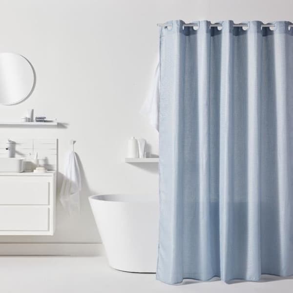 Waffle Shower Curtain 180 x 200 cm - Blue Polyester - 12 Hooks - UTILITY