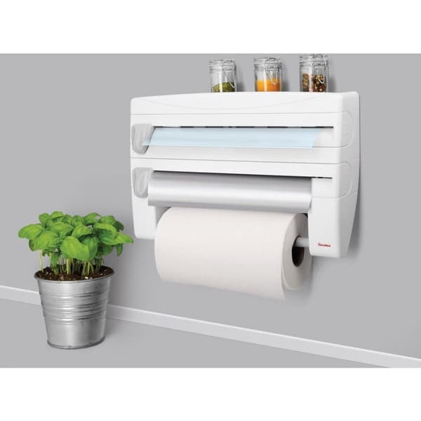 Metaltex Kitchen Roll Holder with Cutting Aid - White - Kitchen Organizer
