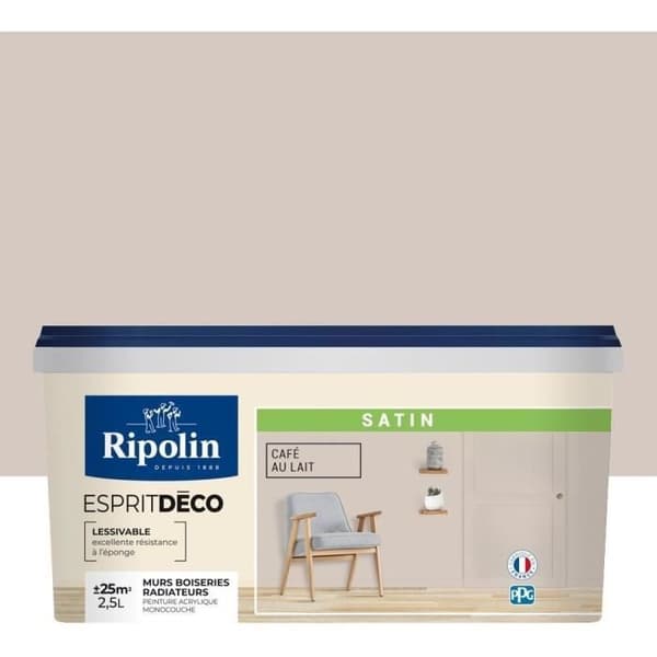 RIPOLIN Esprit Deco Multi-Surfaces Satin Paint, Café au Lait, 2.5 L